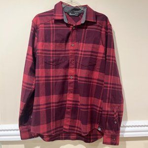 Mens Red Plaid Flannel Button Up Shirt